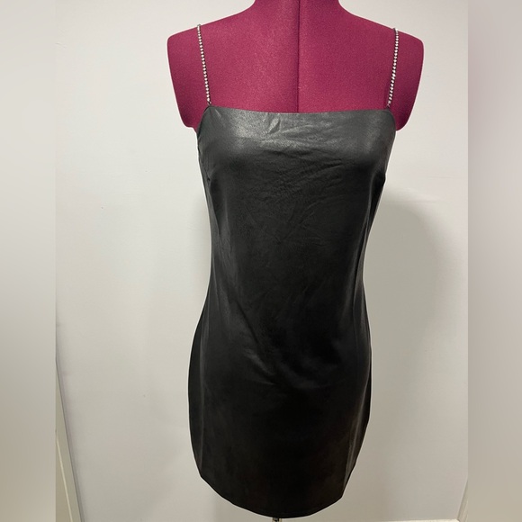 NWOT Black Faux Leather Mini Dress with rhinestones - Picture 1 of 3